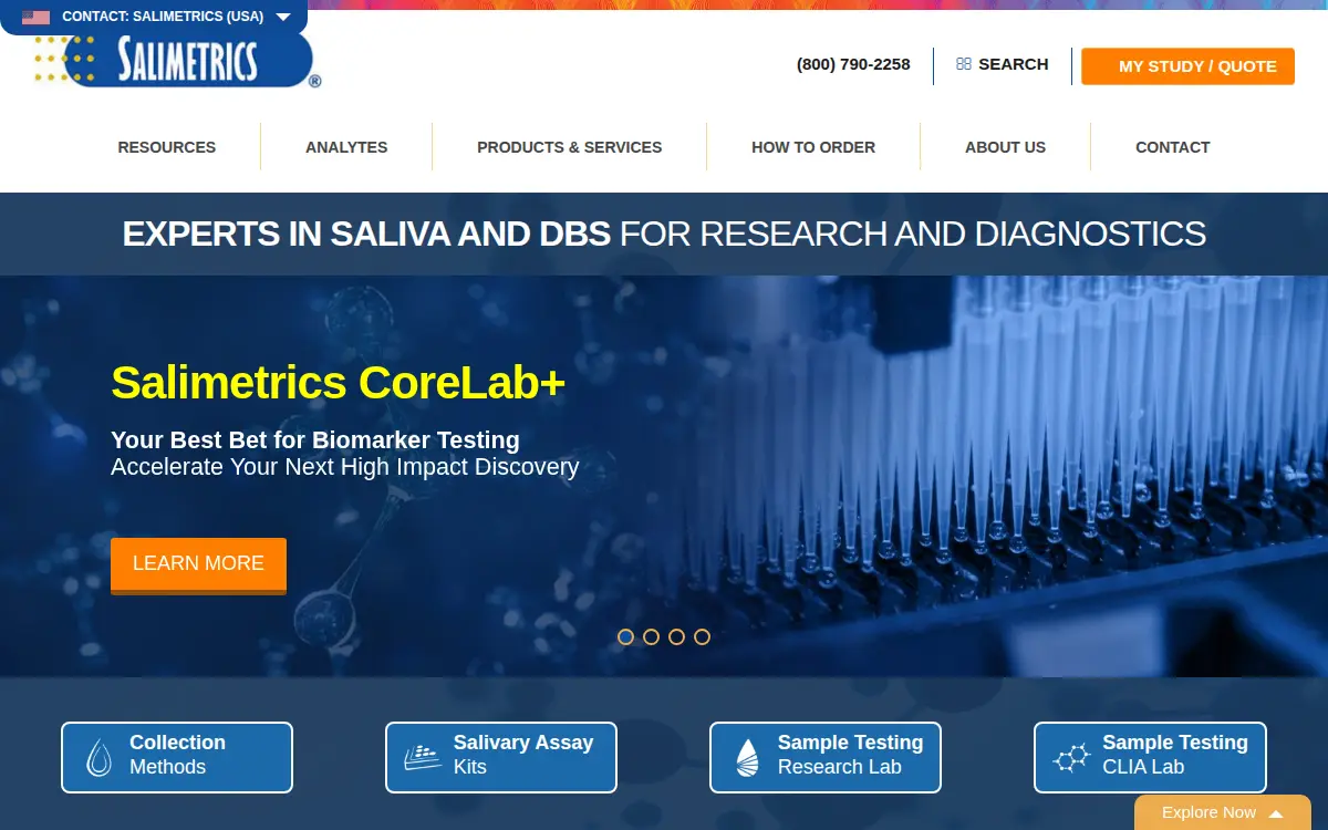 Homepage of Salimetrics LLC