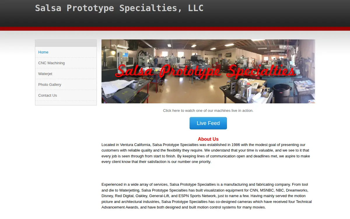 Homepage of Salsa Prototype Specialties, LLC