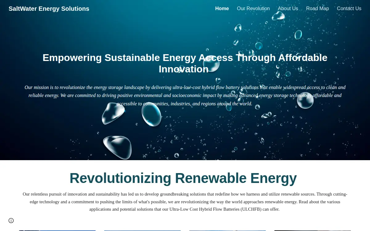 Homepage of Saltwater Energy Solutions L.l.c.