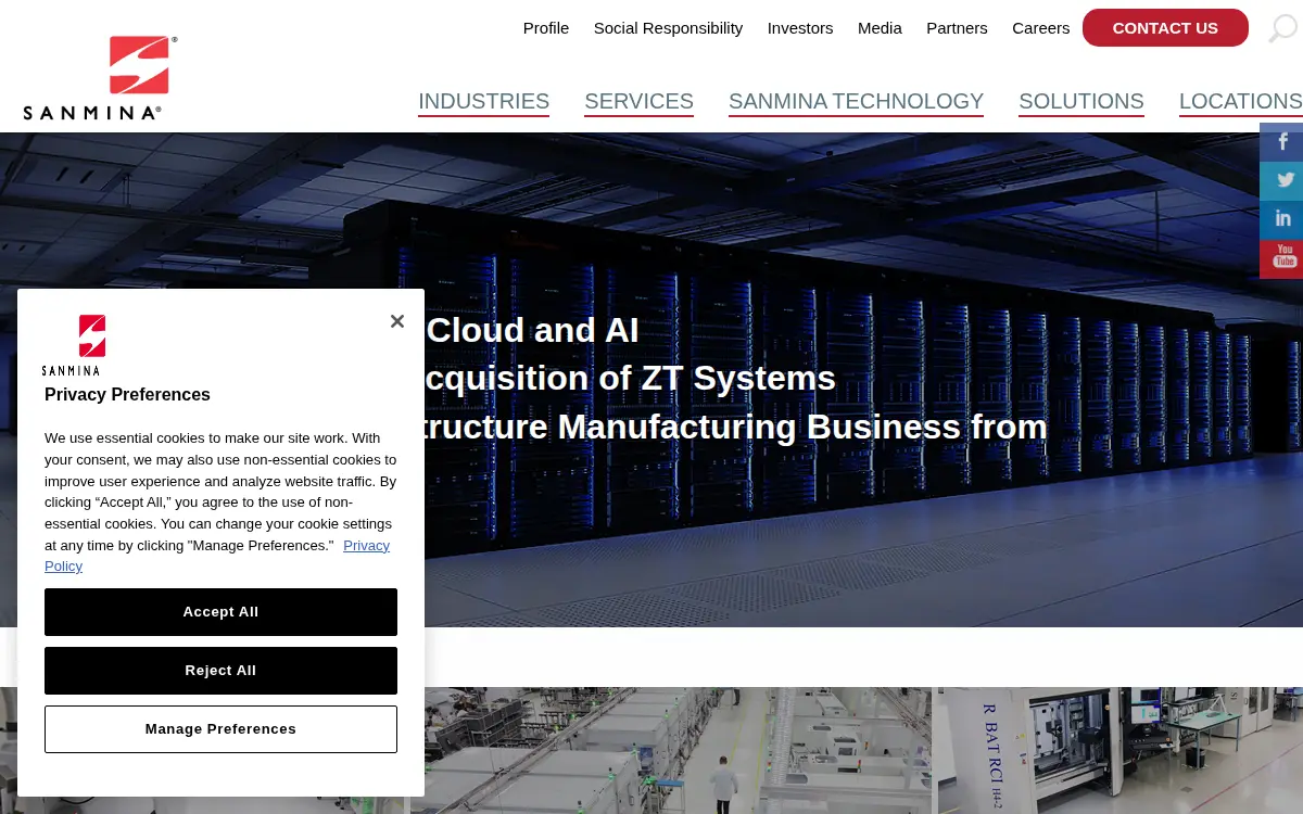 Homepage of Sanmina Corporation