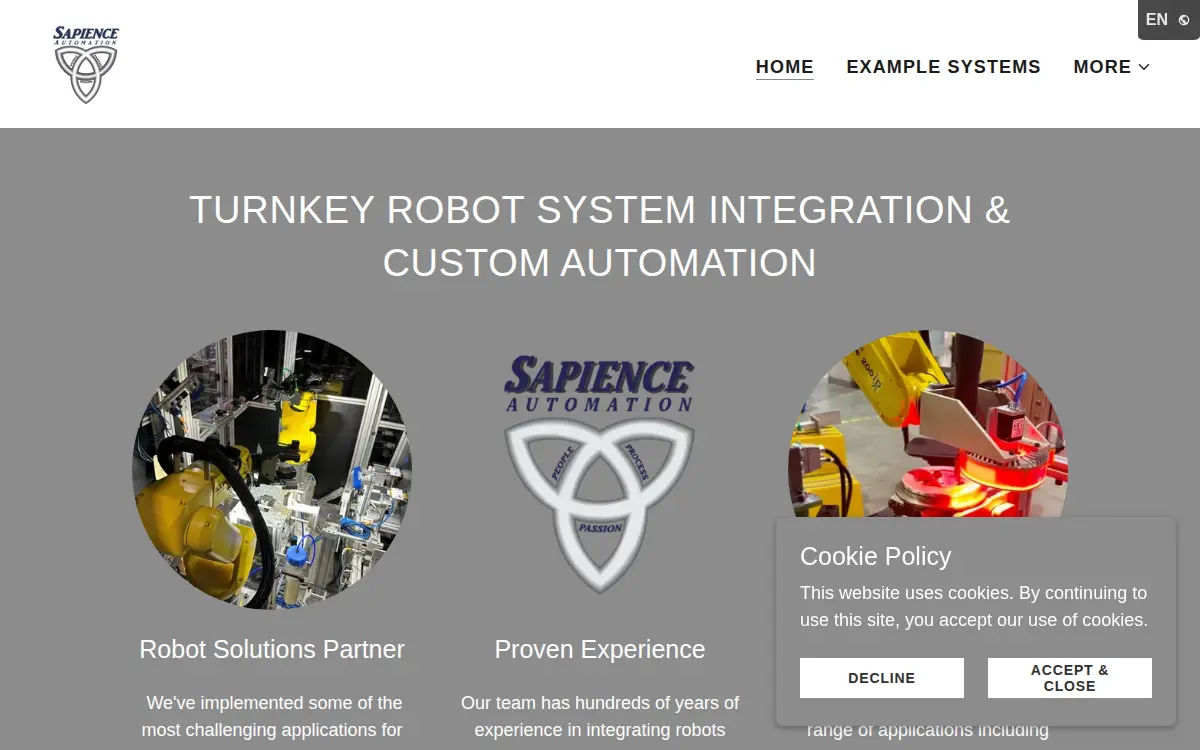 Homepage of Sapience Automation LLC