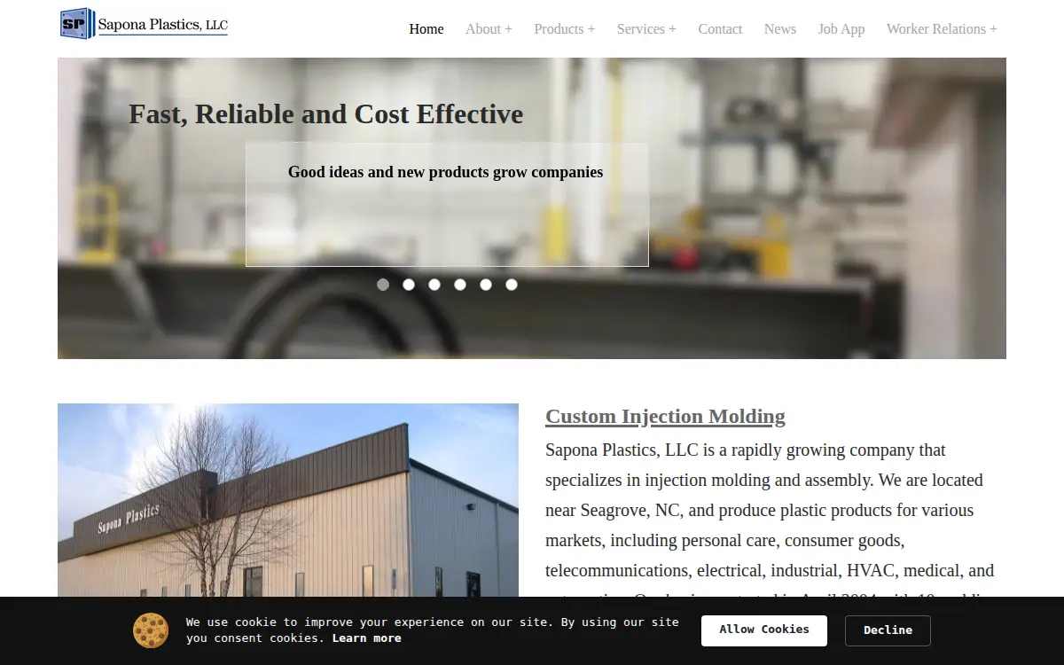 Homepage of Sapona Plastics, LLC