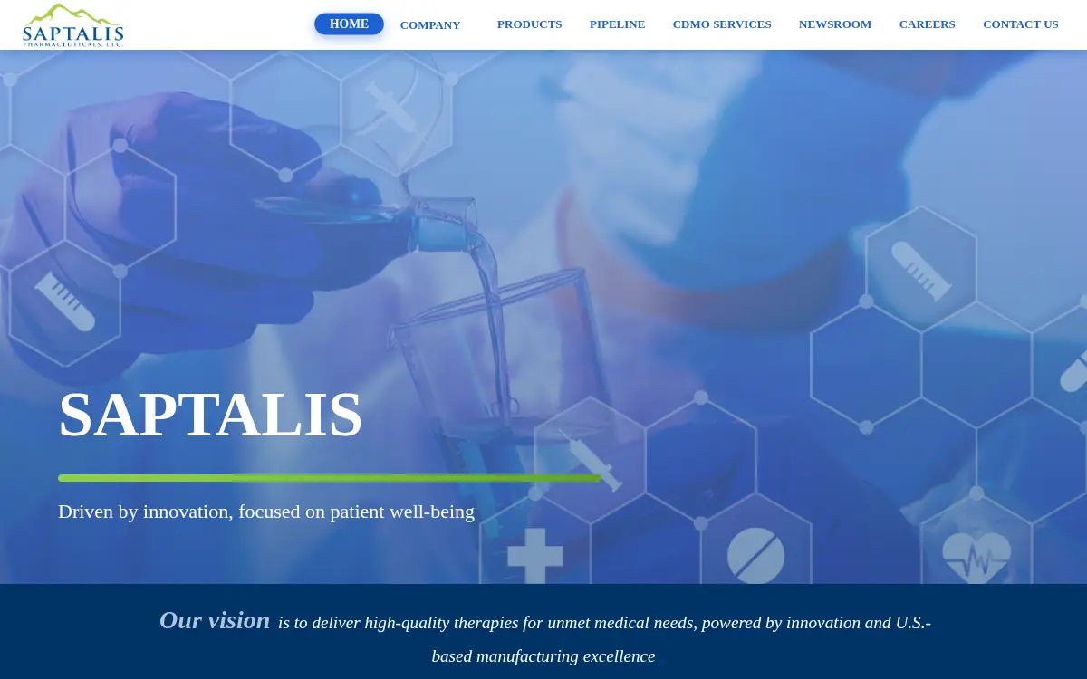 Homepage of Saptalis Pharmaceuticals, LLC