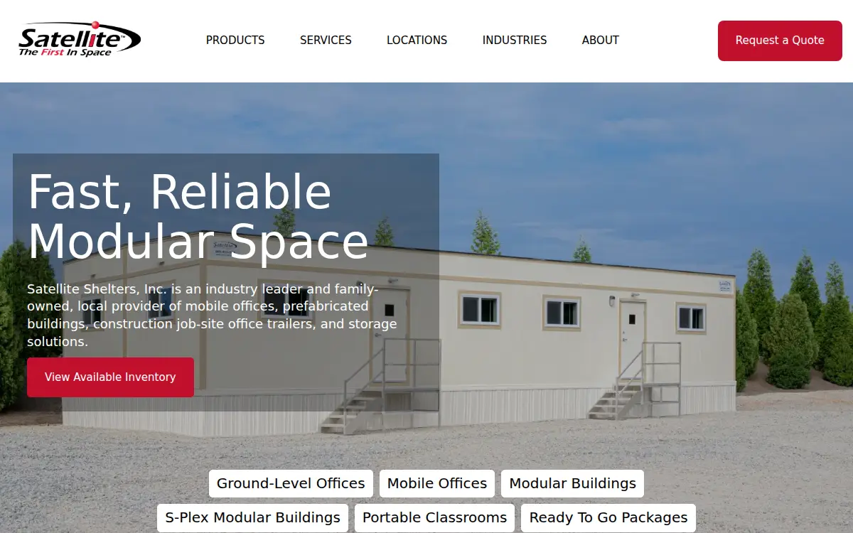 Homepage of Satellite Shelters, INC.