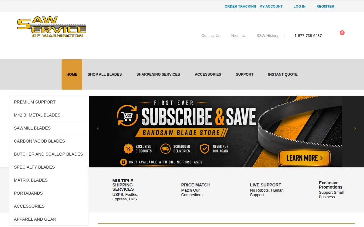 Homepage of Saw Service of Washington, INC.