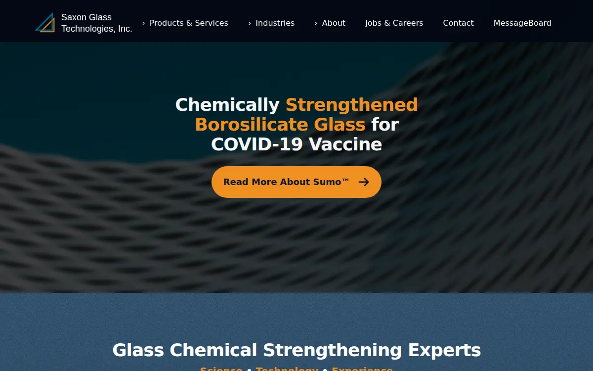 Homepage of Saxon Glass Technologies, INC