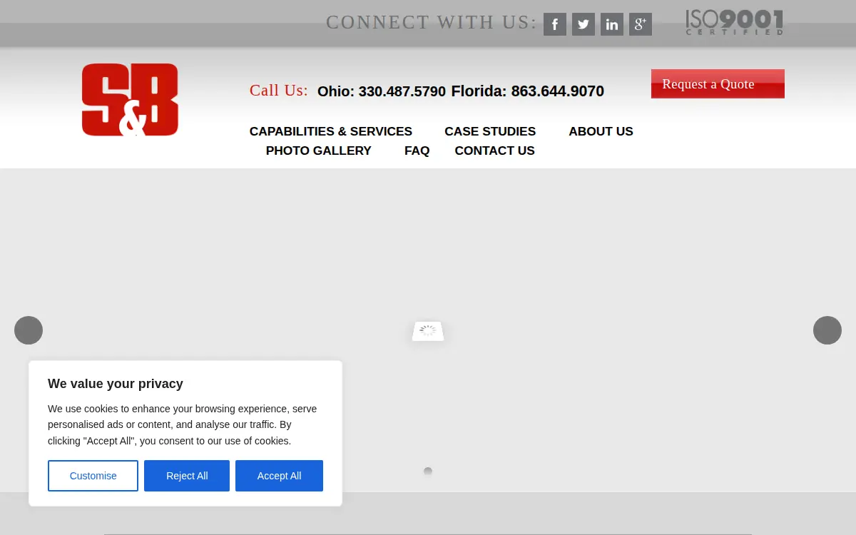Homepage of S&b Metal Products of Daytona LLC