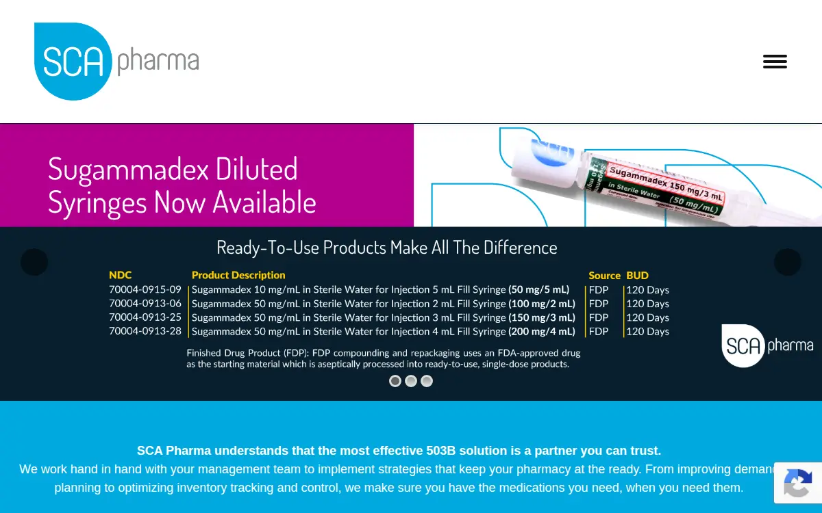 Homepage of Sca Pharmaceuticals, LLC