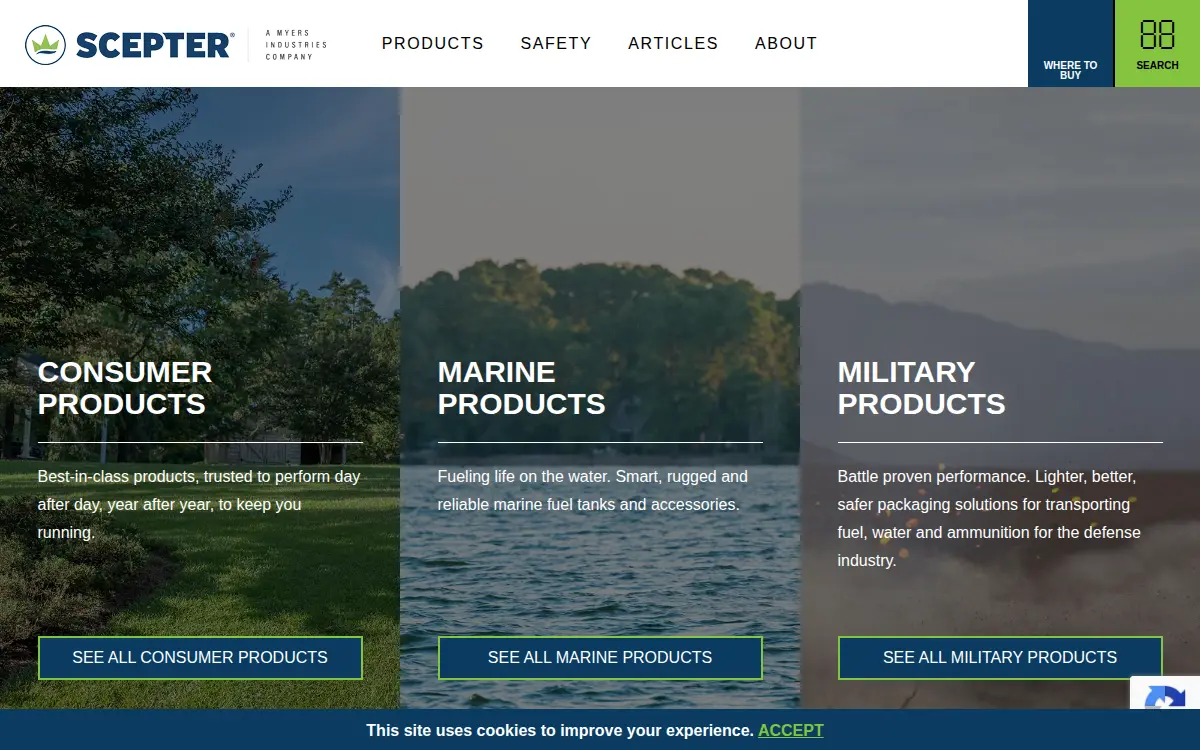 Homepage of Scepter Manufacturing, LLC