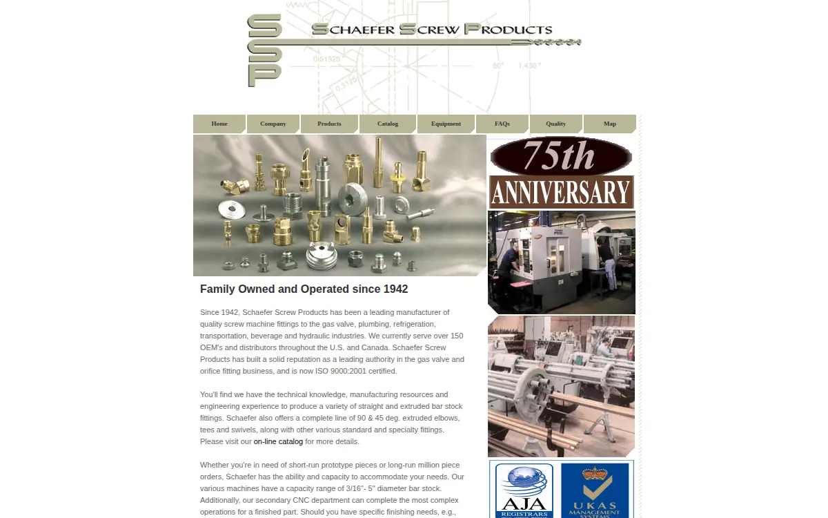 Homepage of Schaefer Screw Products CO.