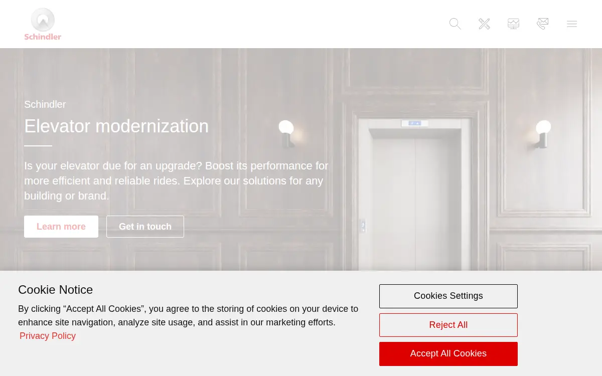 Homepage of Schindler Elevator Corporation
