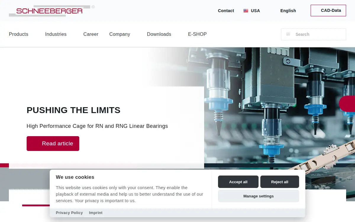 Homepage of Schneeberger, INC