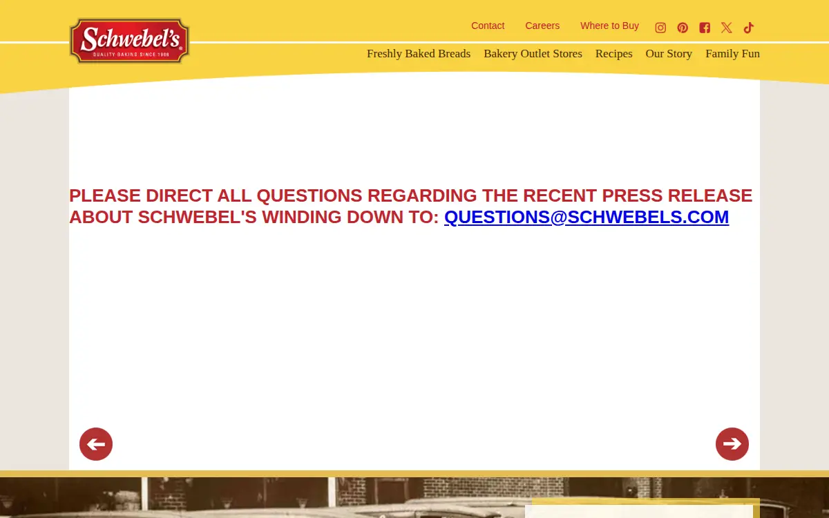 Homepage of Schwebel Baking Company