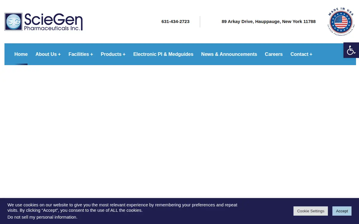 Homepage of Sciegen Pharmaceuticals INC