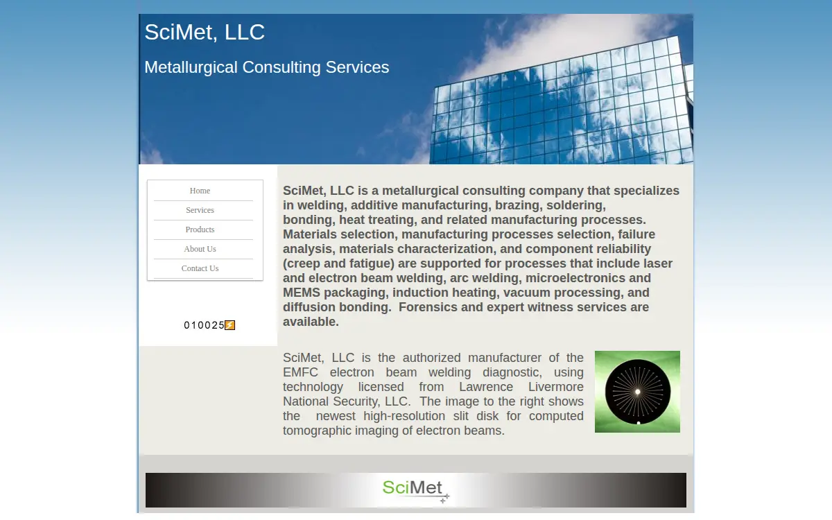 Homepage of Scimet, LLC