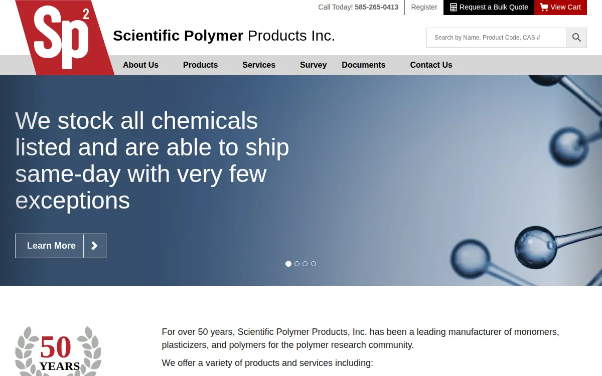 Homepage of Scientific Polymer Products, INC.