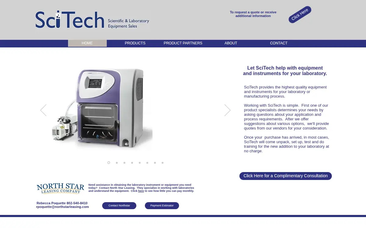 Homepage of Scitech Sales, LLC