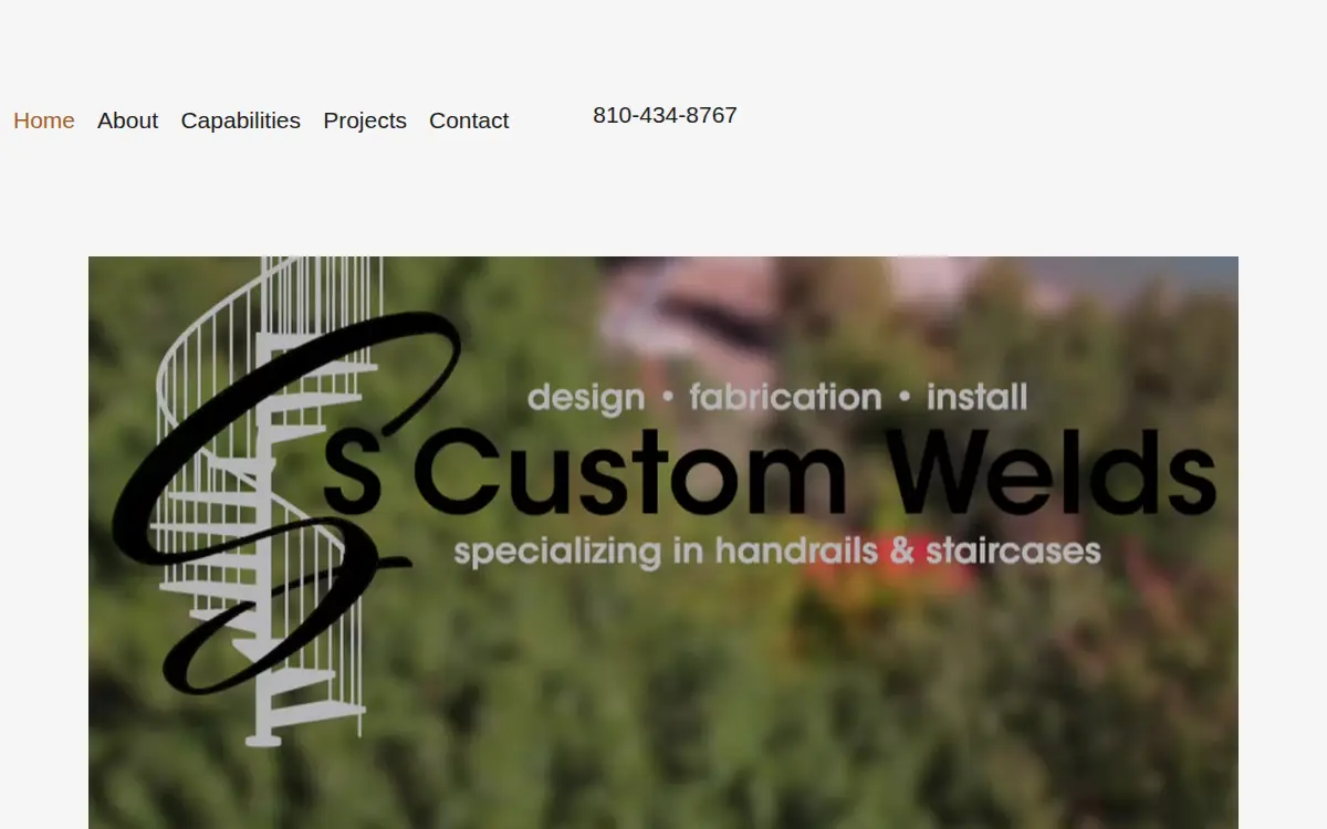 Homepage of S Custom Welds, LLC