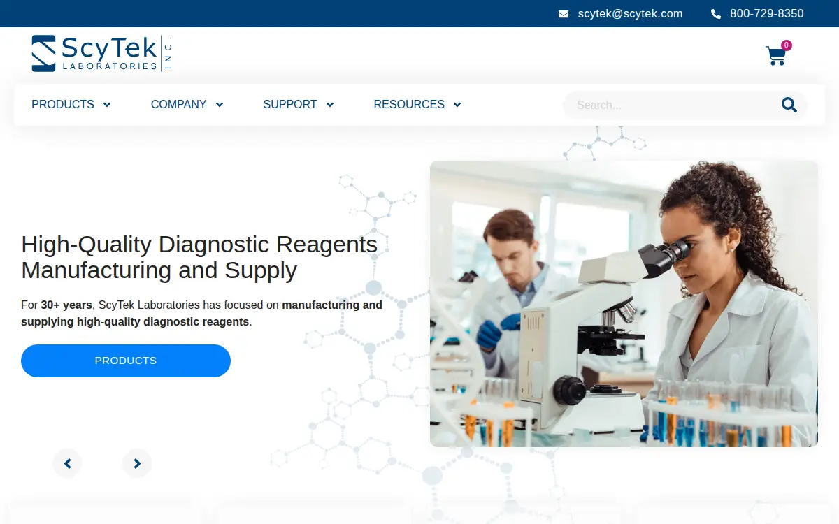 Homepage of Scytek Laboratories INC.