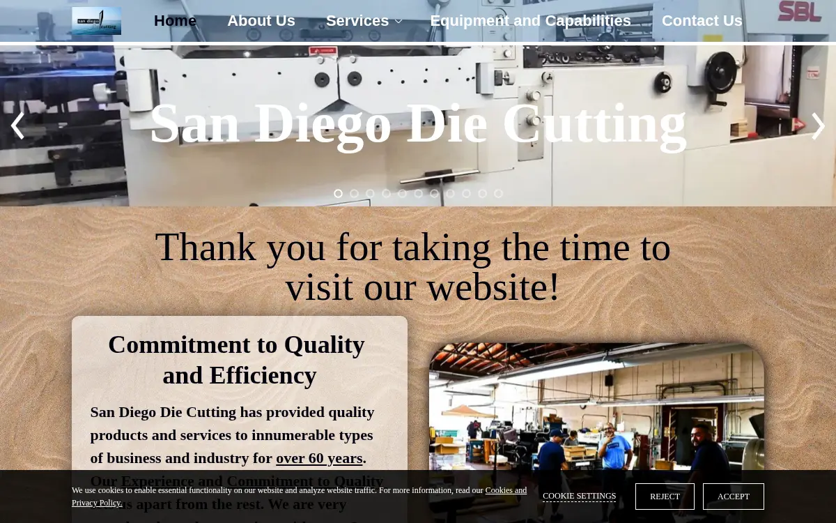 Homepage of San Diego Die Cutting INC