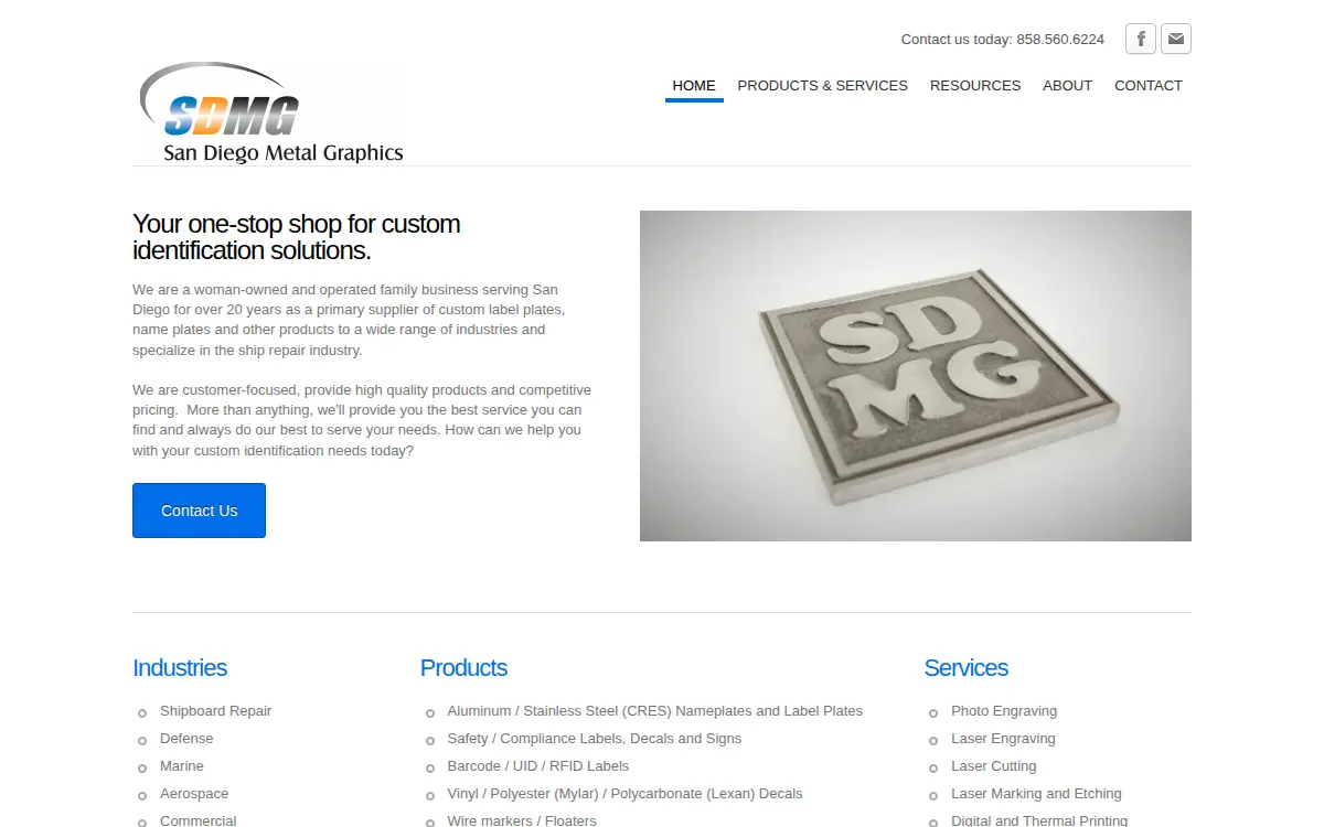 Homepage of San Diego Metal Graphics Corporation