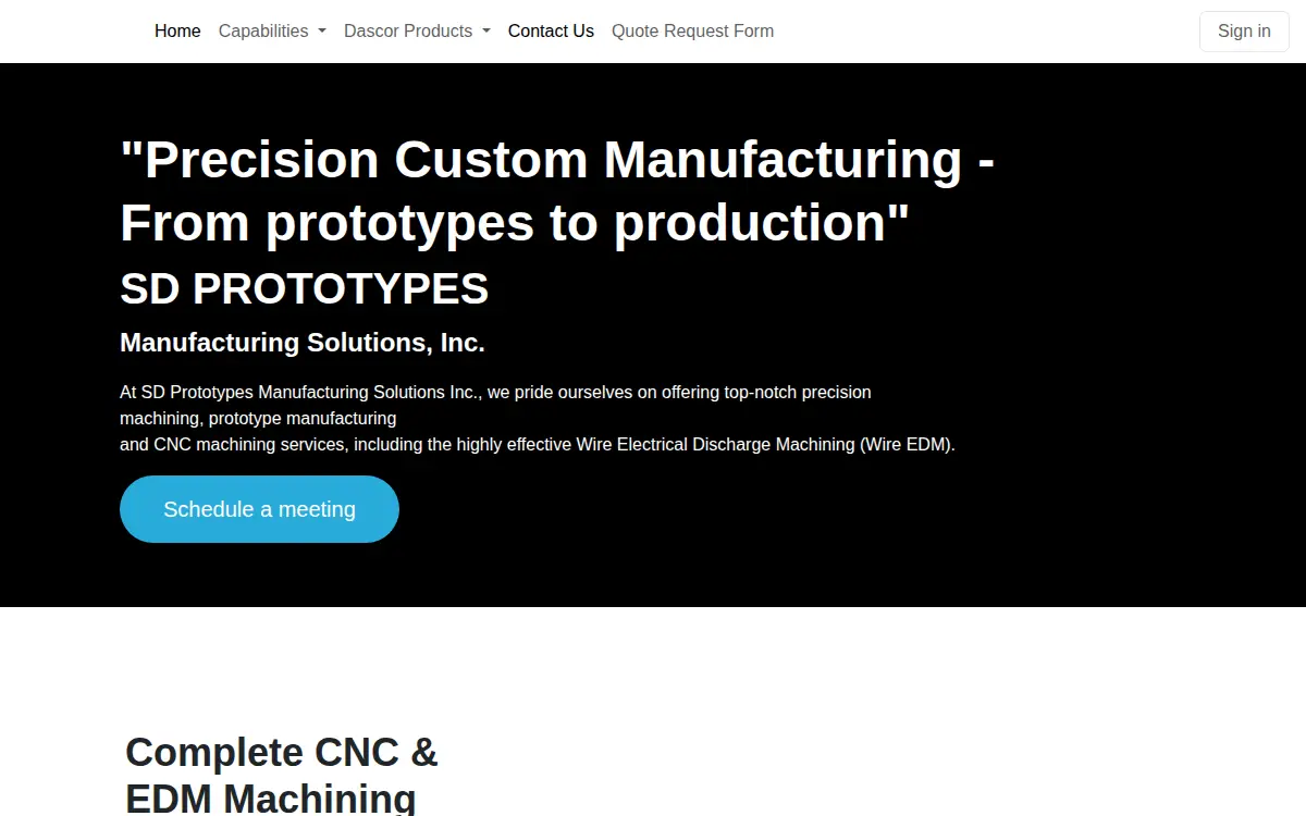 Homepage of Sd Prototypes Manufacturing Solutions INC.