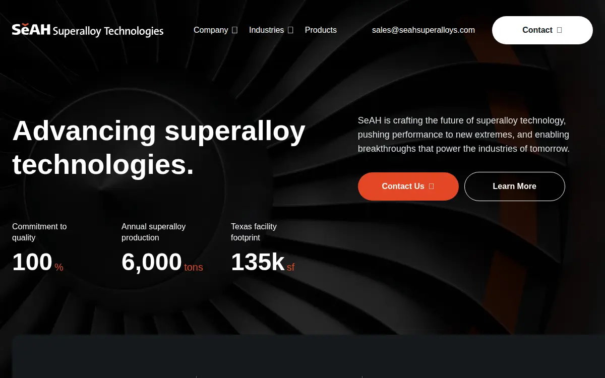 Homepage of Seah Superalloy Technologies LLC
