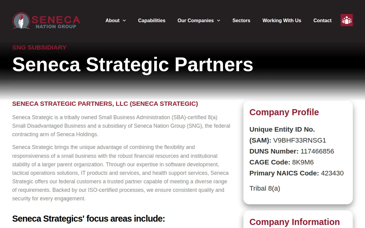 Homepage of Seneca Strategic Partners, LLC