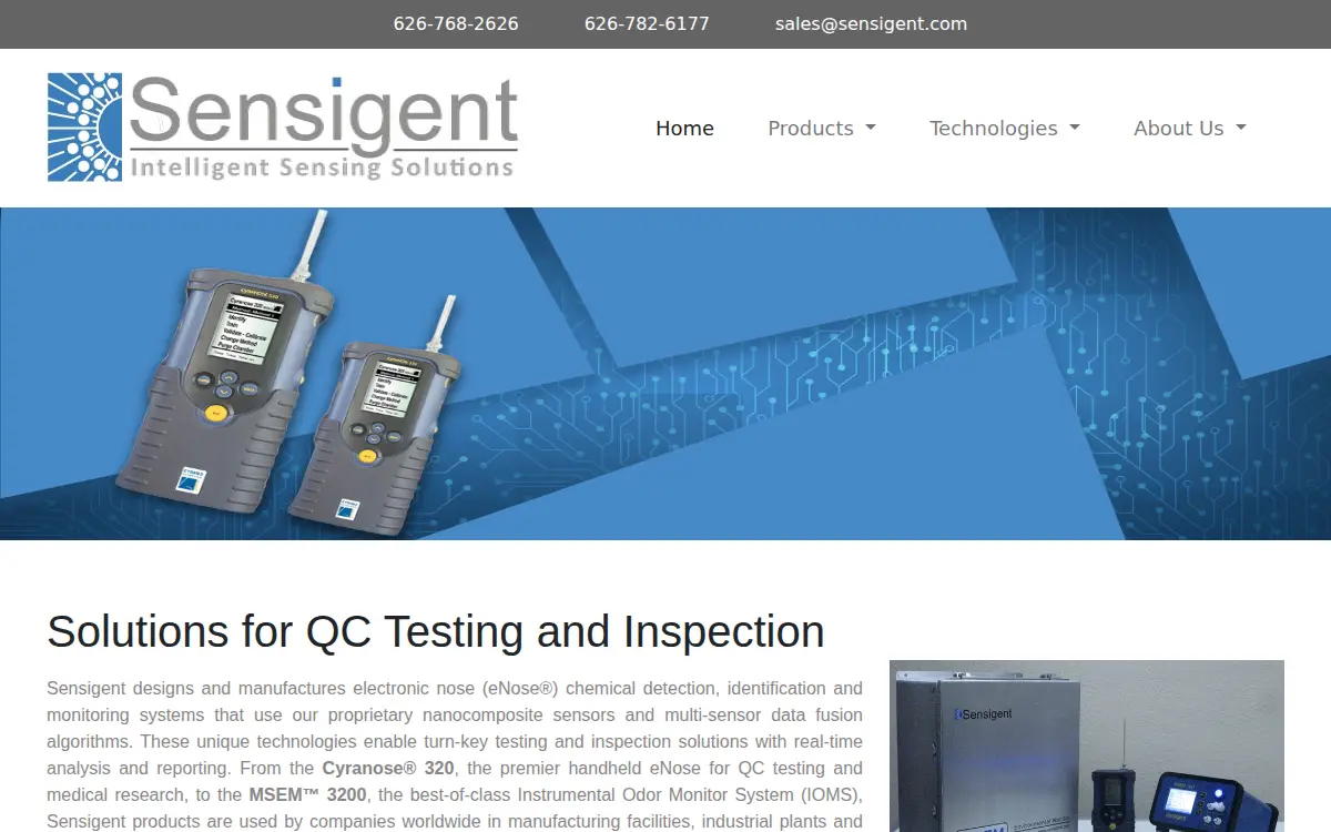 Homepage of Sensigent LLC