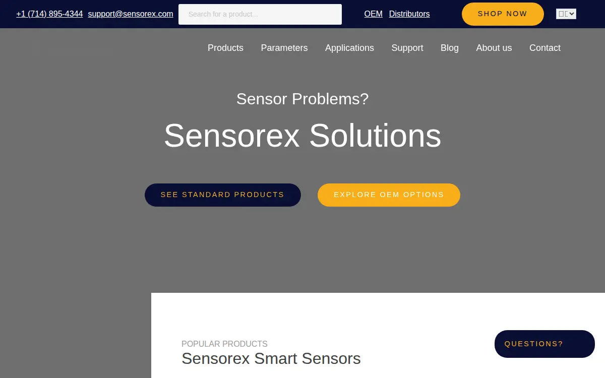 Homepage of Sensorex Corporation