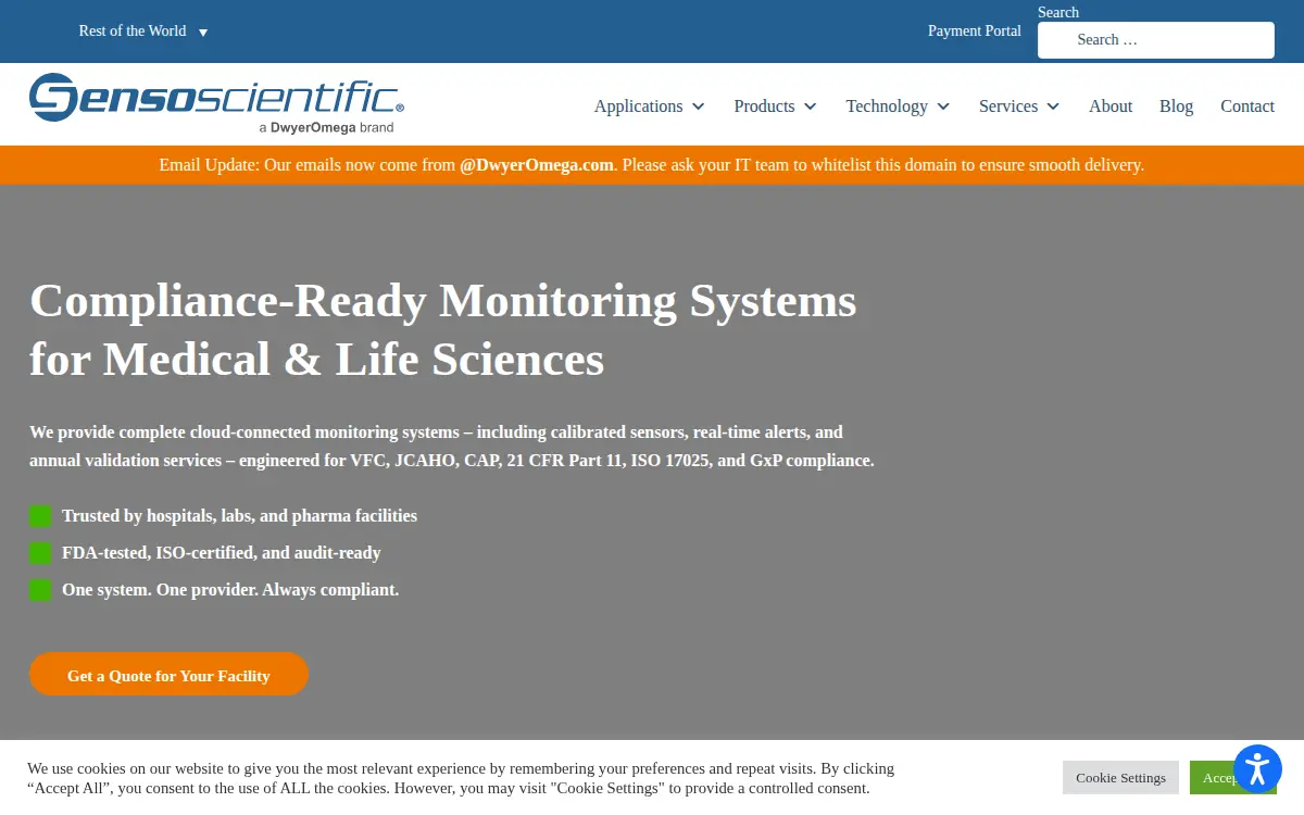 Homepage of Sensoscientific, LLC