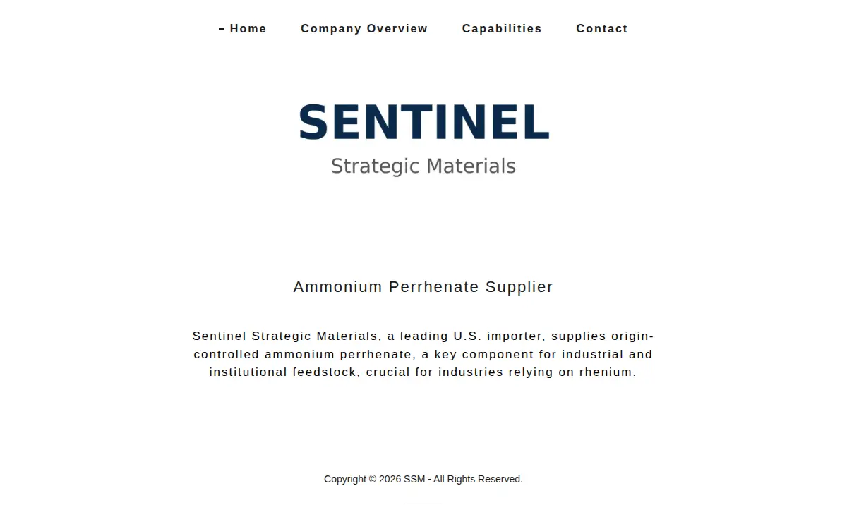Homepage of Sentinel Strategic Materials LLC