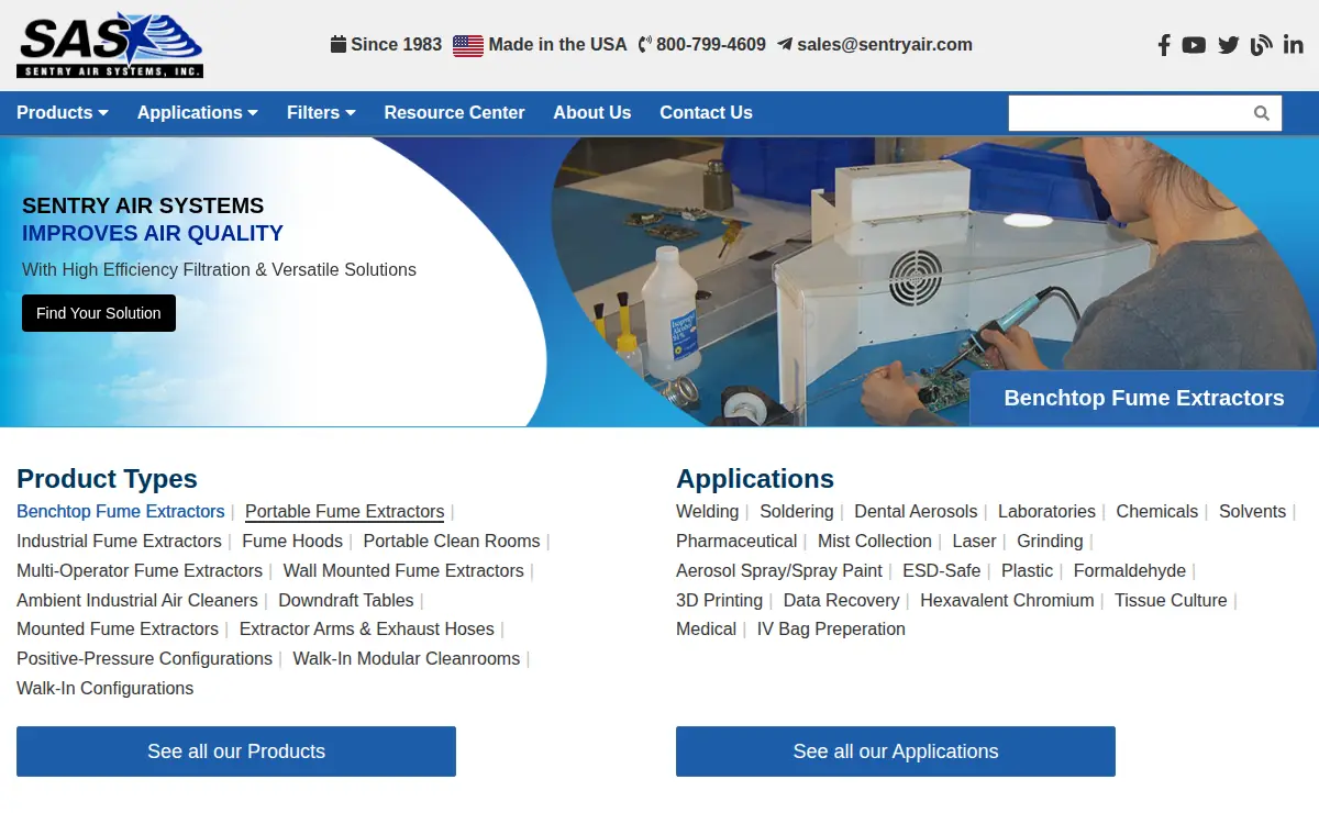 Homepage of Sentry Air Systems, INC.