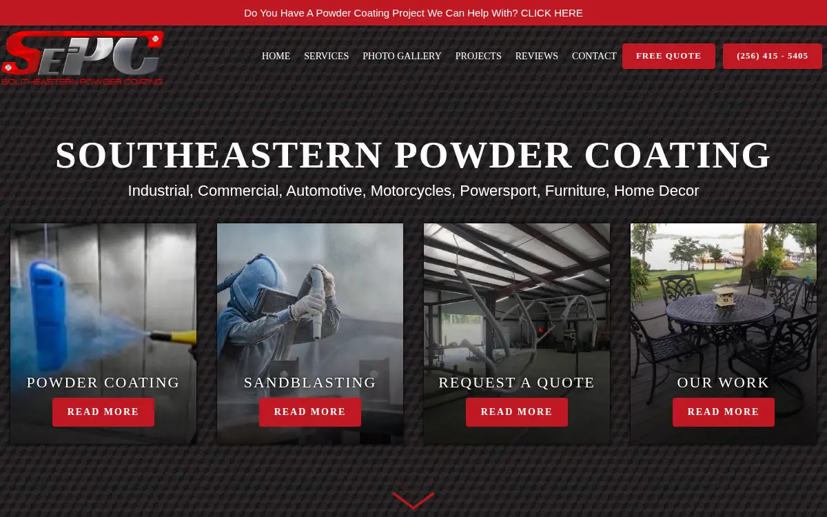 Homepage of Southeastern Powder Coating, LLC