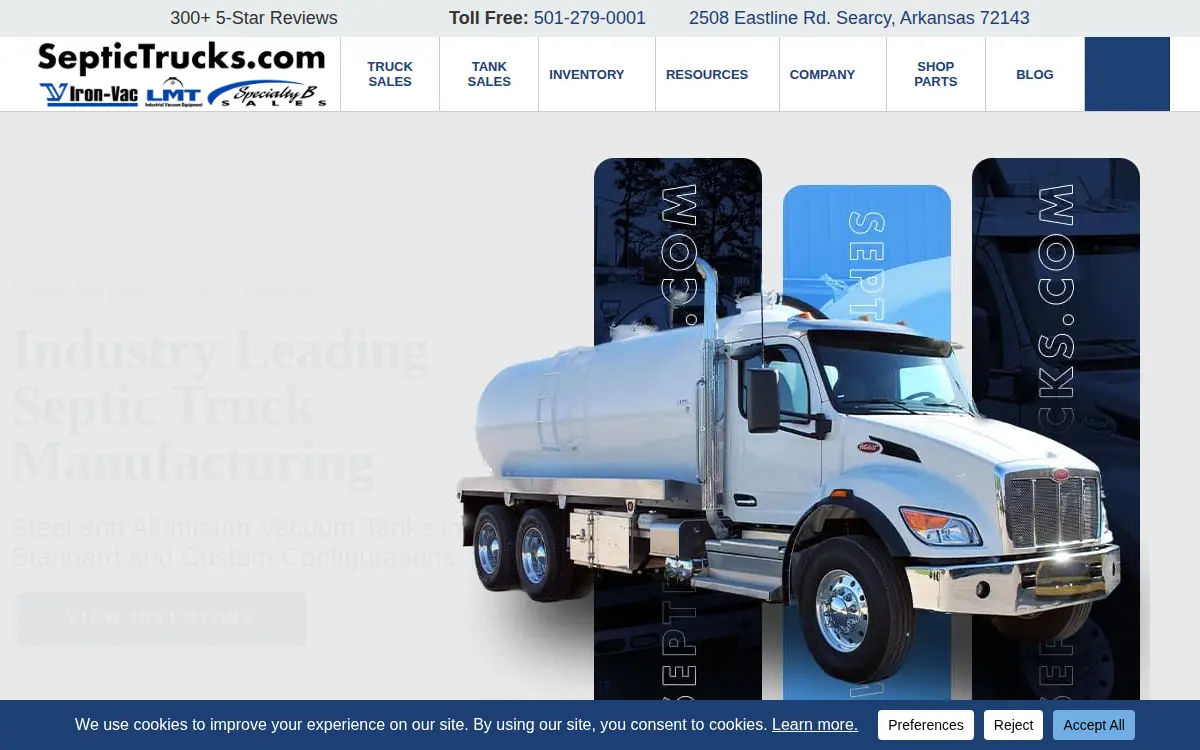 Homepage of Iron-vac Truck Sales, LLC