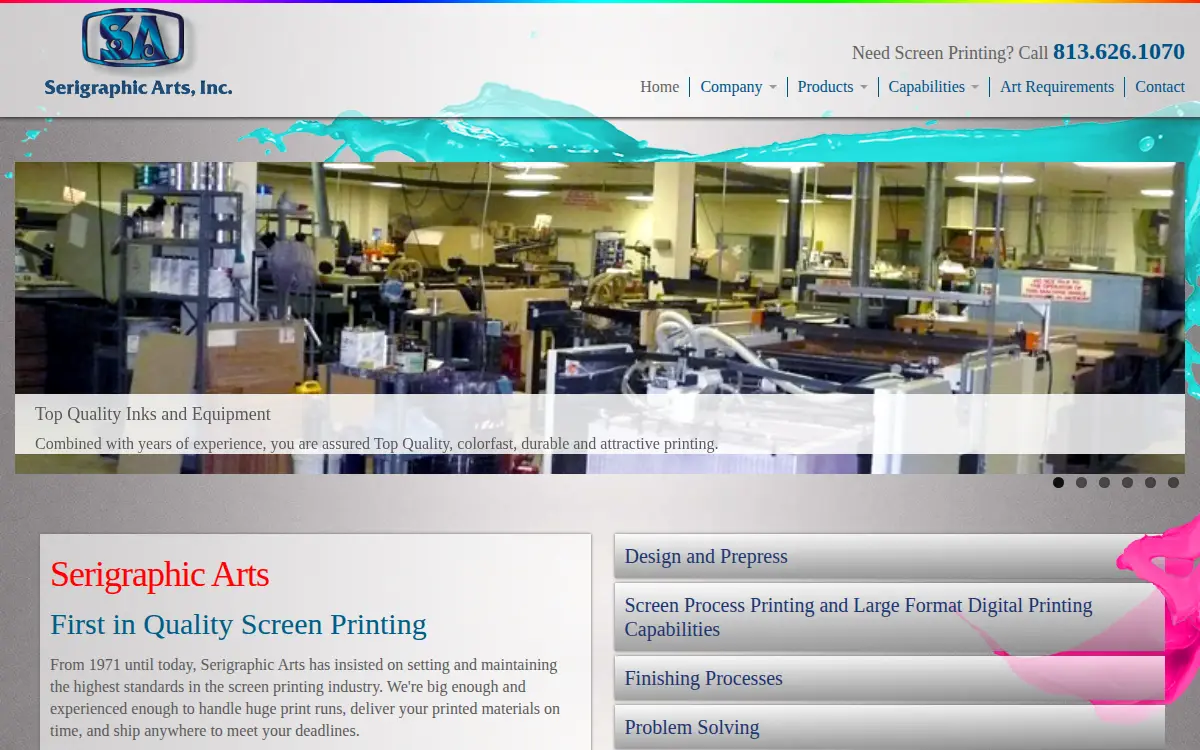Homepage of Serigraphic Arts, INC.