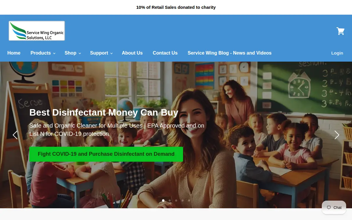 Homepage of Service Wing Organic Solutions, LLC