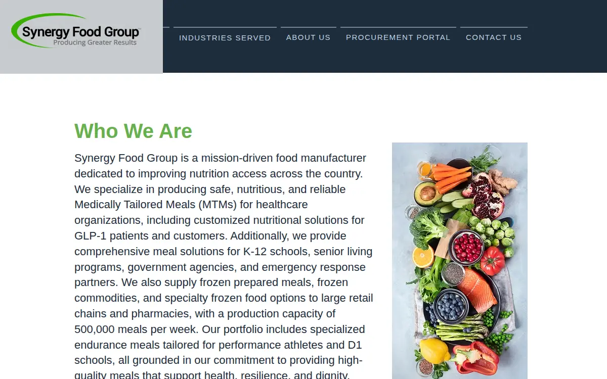 Homepage of Synergy Food Group, LLC