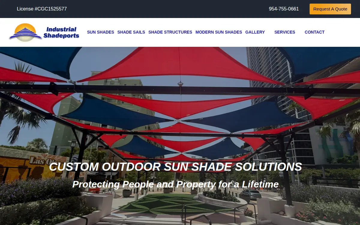 Homepage of Industrial Shadeports, INC.