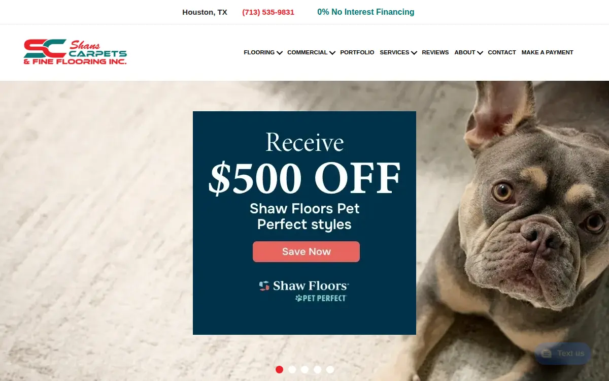 Homepage of Shans Carpets & Fine Flooring INC