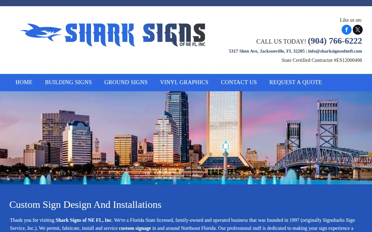 Homepage of Shark Signs of Ne Fl, INC.