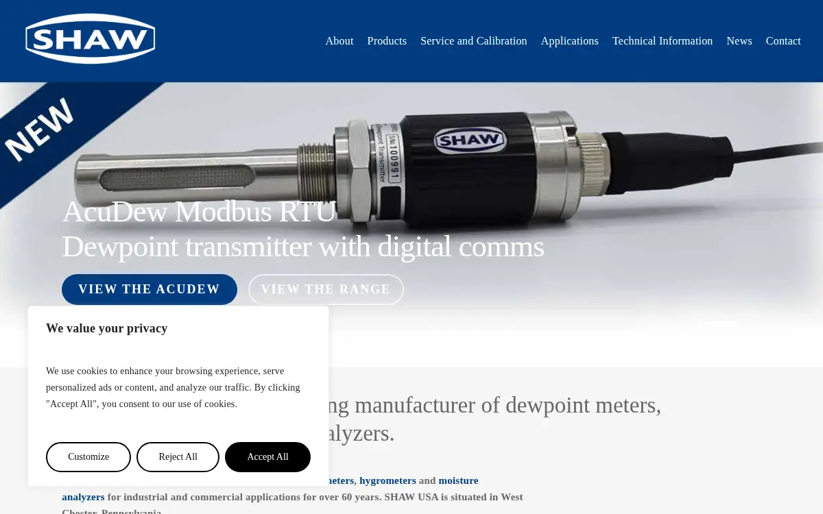 Homepage of Shaw Moisture Meters (usa) LLC