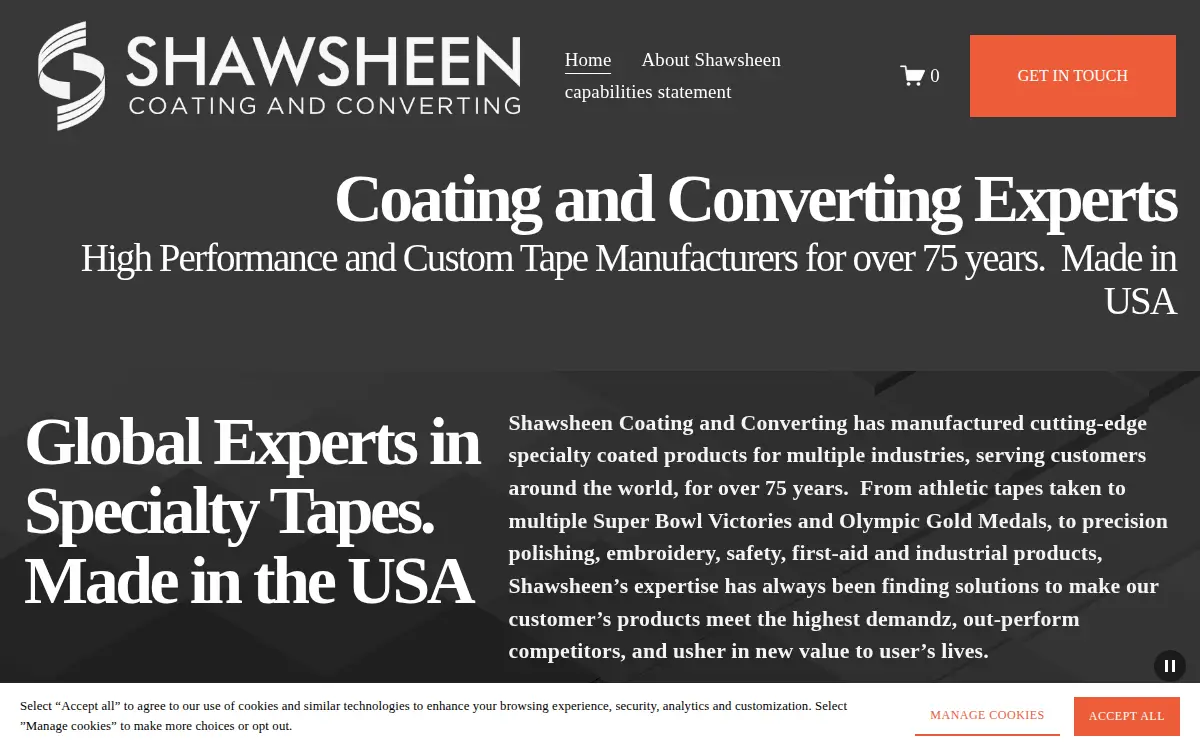 Homepage of Shawsheen Rubber Co, INC.