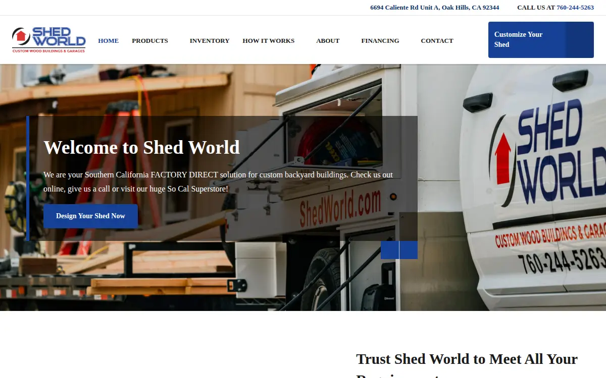 Homepage of Shed World, LLC