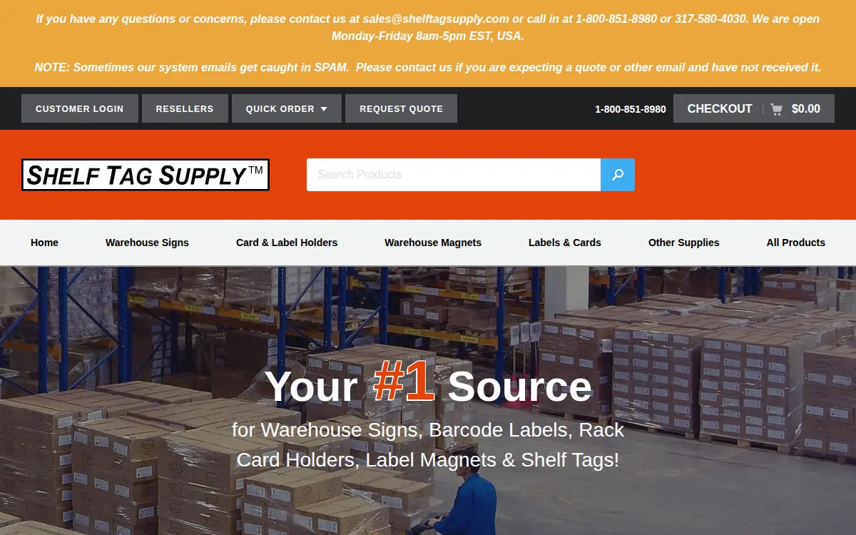 Homepage of Shelf Tag Supply Corporation