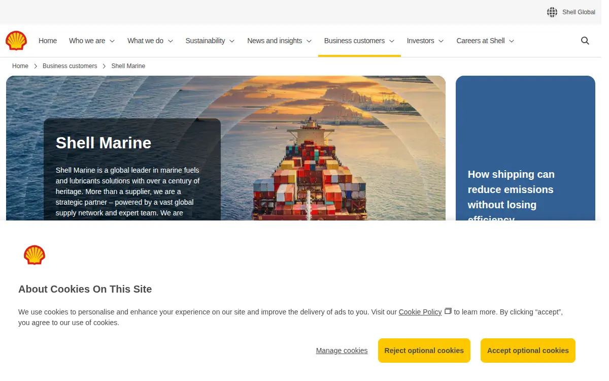 Homepage of Shell Marine Products (us) Company