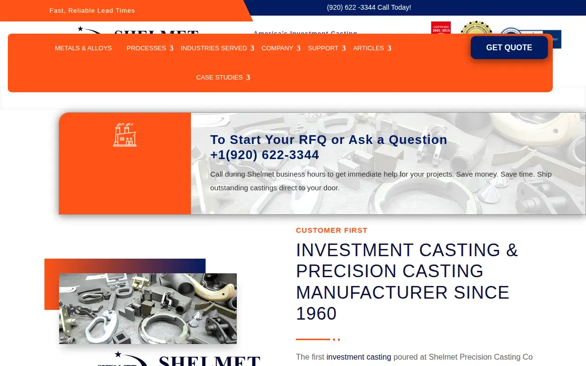 Homepage of Shelmet Precision Casting CO. INC.