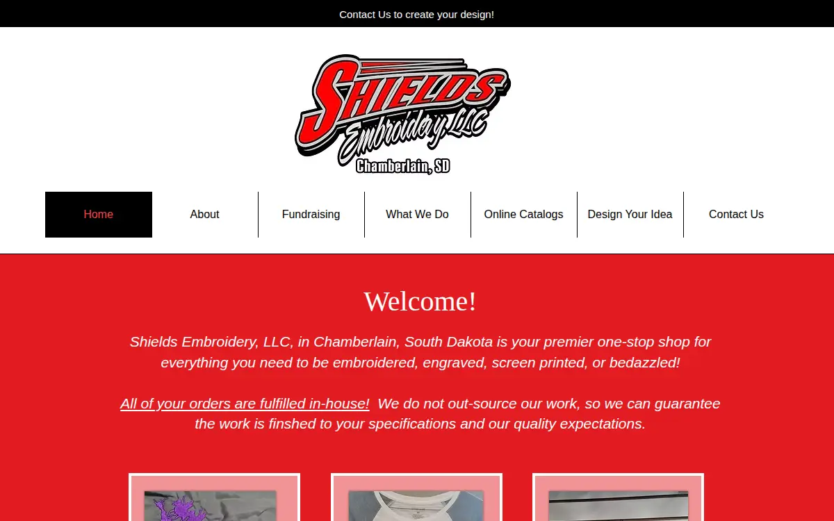 Homepage of Shields Embroidery LLC