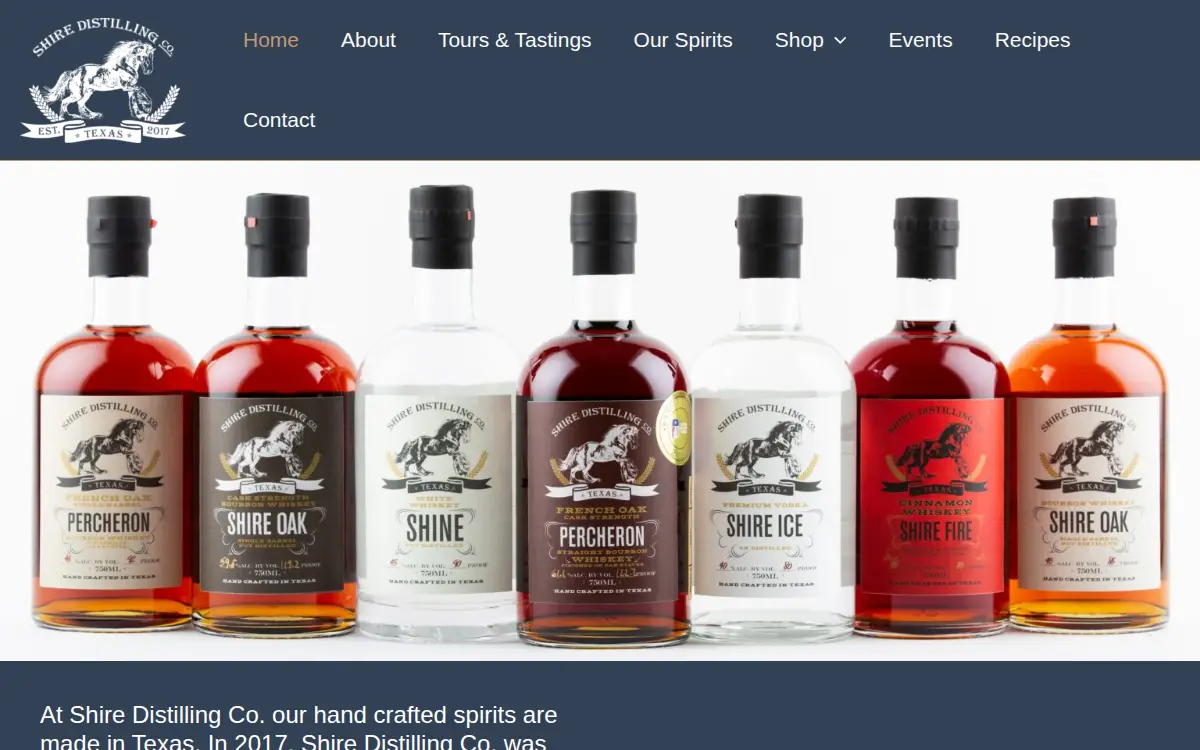 Homepage of Shire Distilling, LLC