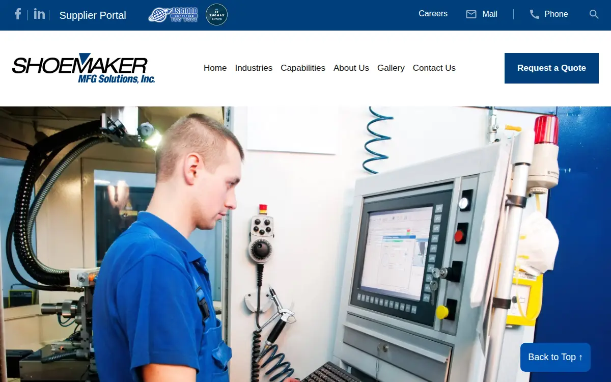 Homepage of Shoemaker Mfg Solutions INC.